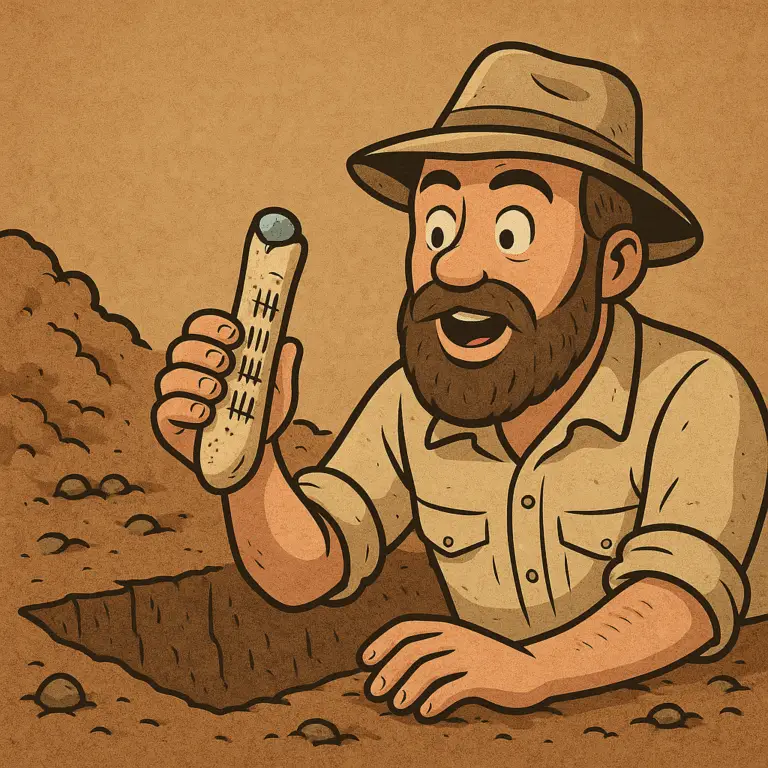 Primer plano del Hueso de Ishango mostrando las tres columnas de muescas matemáticas.