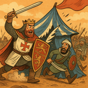 Sancho el Fuerte liderando la carga de caballería para romper las cadenas en la batalla de las Navas de Tolosa.