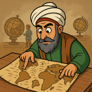 Fragmento original del mapa de Piri Reis de 1513 mostrando las costas de América y el supuesto continente antártico.