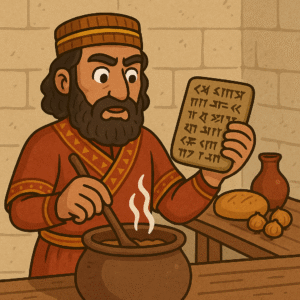 Primer plano de una de las tablillas culinarias de Babilonia con escritura cuneiforme